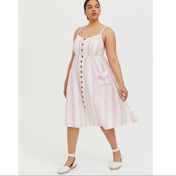 torrid Dresses & Skirts - Torrid 4 MULTI STRIPE LINEN BUTTON MIDI DRESS